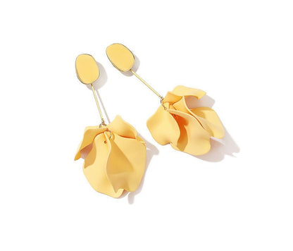 Yellow Petal Earrings Alloy Acrylic Silver Needle-Jewearrings