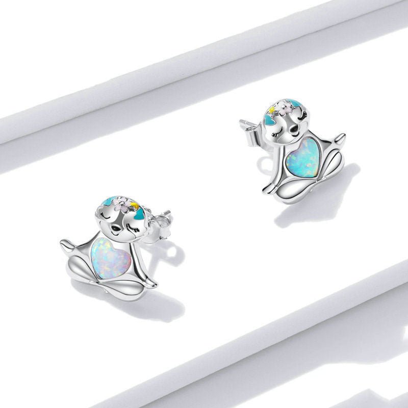 Yinziyun Original Blue Opal Sloth Earrings Cute Animal Dripping Oil S925 Silver Whole Body Earrings Bse483-Jewearrings