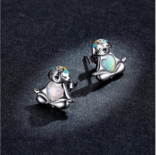 Yinziyun Original Blue Opal Sloth Earrings Cute Animal Dripping Oil S925 Silver Whole Body Earrings Bse483-Jewearrings