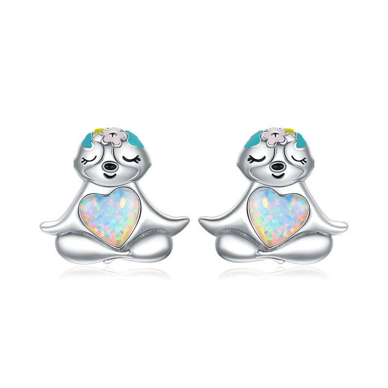 Yinziyun Original Blue Opal Sloth Earrings Cute Animal Dripping Oil S925 Silver Whole Body Earrings Bse483-Jewearrings