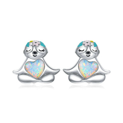 Yinziyun Original Blue Opal Sloth Earrings Cute Animal Dripping Oil S925 Silver Whole Body Earrings Bse483-Jewearrings