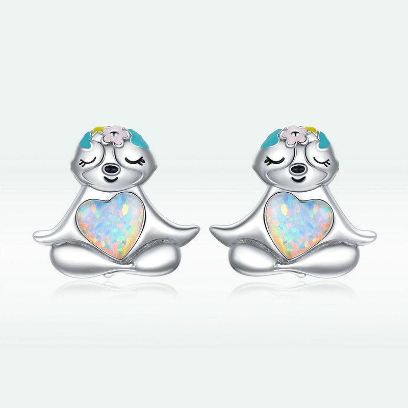 Yinziyun Original Blue Opal Sloth Earrings Cute Animal Dripping Oil S925 Silver Whole Body Earrings Bse483-Jewearrings