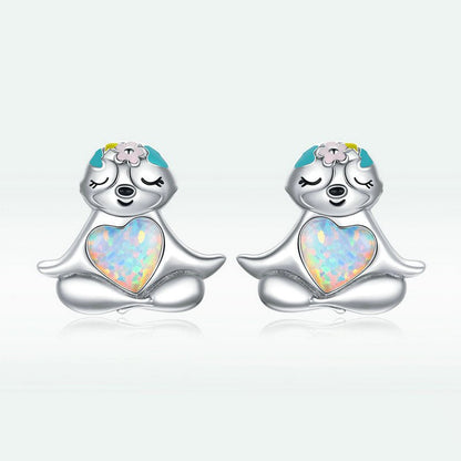 Yinziyun Original Blue Opal Sloth Earrings Cute Animal Dripping Oil S925 Silver Whole Body Earrings Bse483-Jewearrings