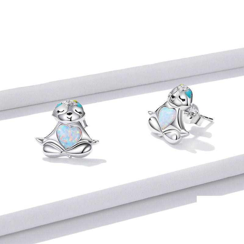 Yinziyun Original Blue Opal Sloth Earrings Cute Animal Dripping Oil S925 Silver Whole Body Earrings Bse483-Jewearrings