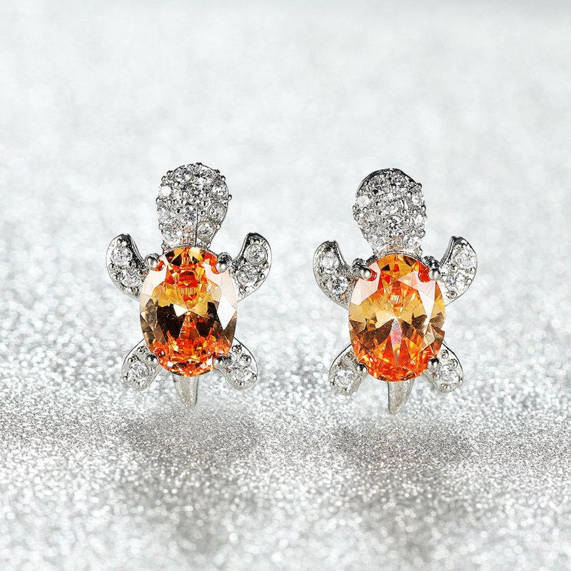 Zircon And Diamond Tortoise Stud Earrings-Jewearrings