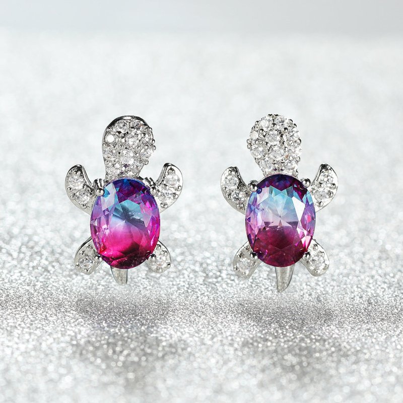 Zircon And Diamond Tortoise Stud Earrings-Jewearrings