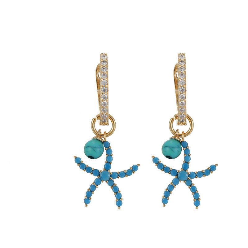 Zircon Blue Starfish Earrings Ear Buckle Women Fashion Simple-Jewearrings