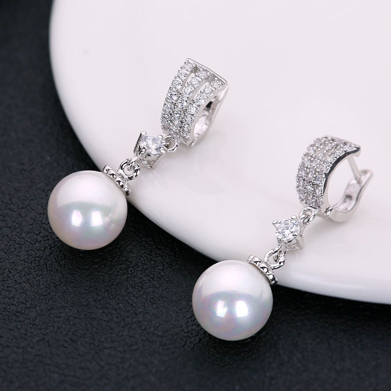 Zircon Flash Diamond Temperament Pearl Earrings-Jewearrings