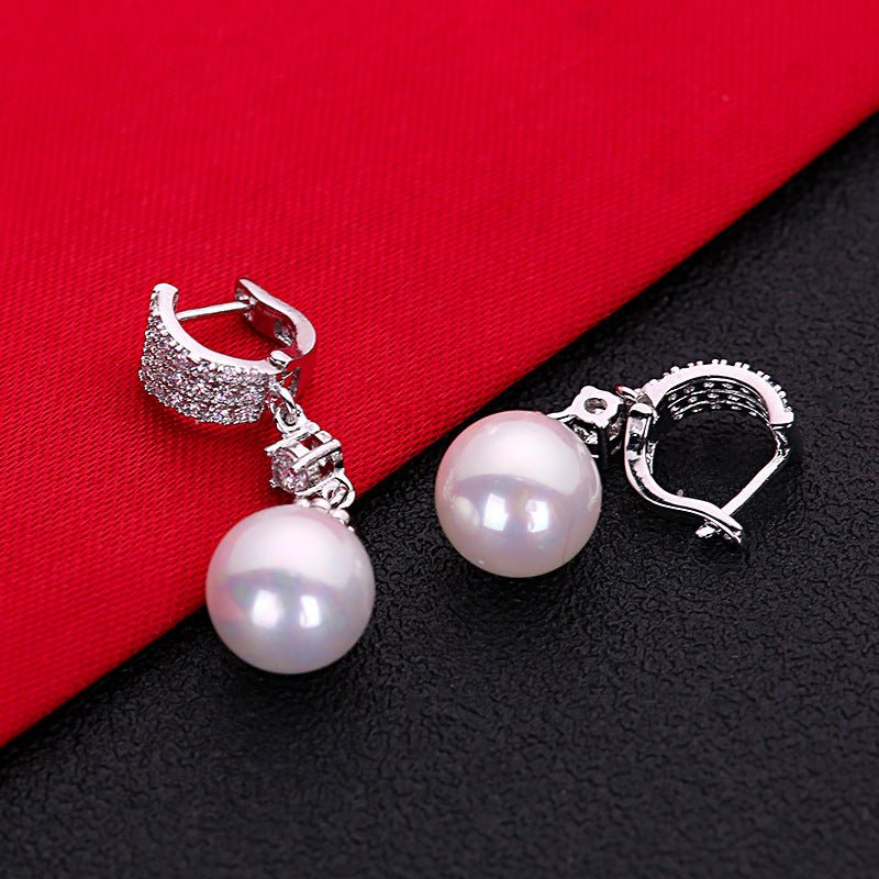 Zircon Flash Diamond Temperament Pearl Earrings-Jewearrings