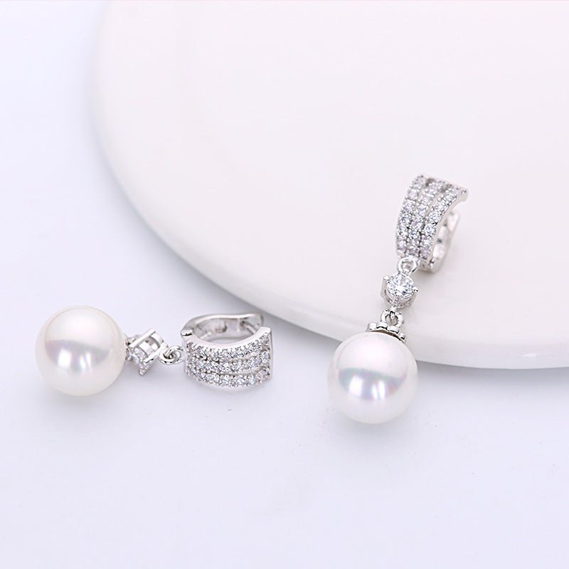 Zircon Flash Diamond Temperament Pearl Earrings-Jewearrings