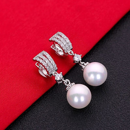 Zircon Flash Diamond Temperament Pearl Earrings-Jewearrings