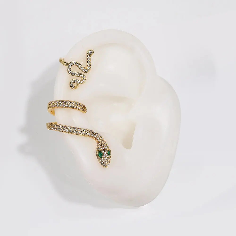 Zircon Gold Snake Earrings Animal Ear Clip-Jewearrings