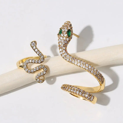 Zircon Gold Snake Earrings Animal Ear Clip-Jewearrings