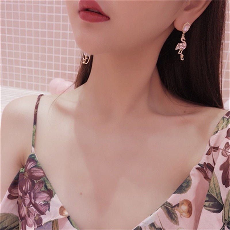 Zircon Pearl Flamingo Long Fringe Wild Earrings-Jewearrings