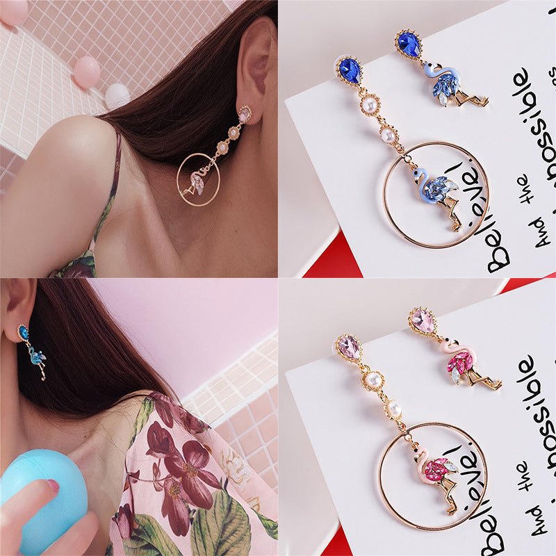 Zircon Pearl Flamingo Long Fringe Wild Earrings-Jewearrings