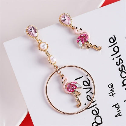 Zircon Pearl Flamingo Long Fringe Wild Earrings-Jewearrings