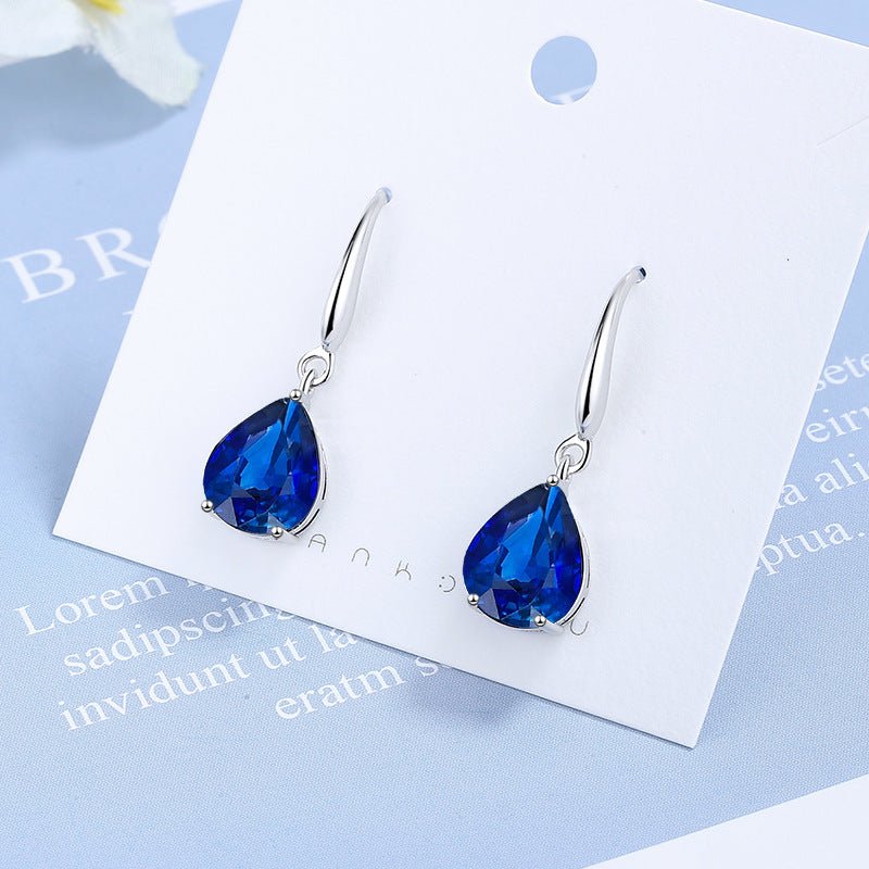 Zircon Water Drop Earrings Women's Simple Royal Blue-Jewearrings