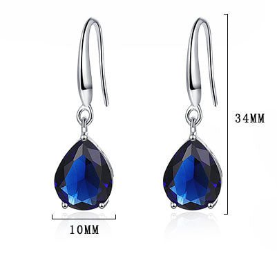 Zircon Water Drop Earrings Women's Simple Royal Blue-Jewearrings