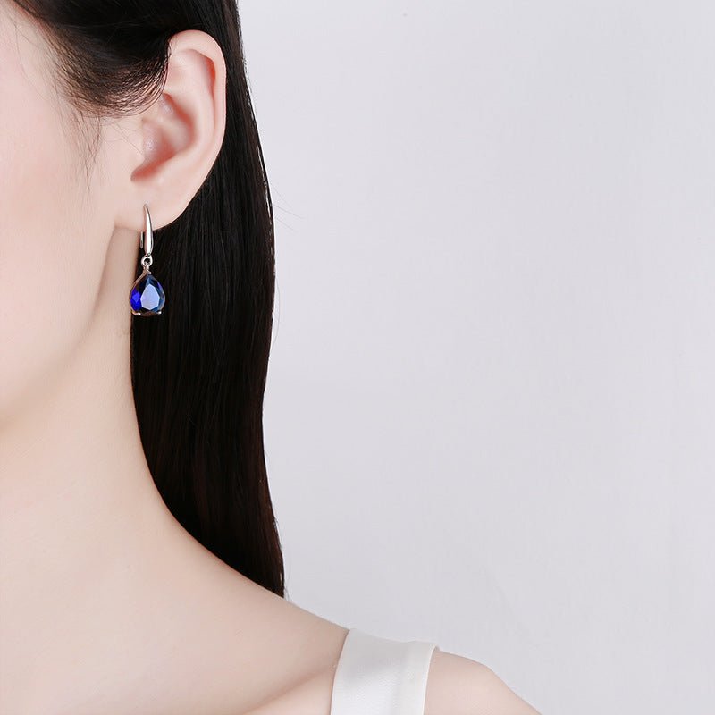 Zircon Water Drop Earrings Women's Simple Royal Blue-Jewearrings