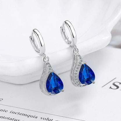 Zircon Water Drop Earrings Women's Simple Royal Blue-Jewearrings