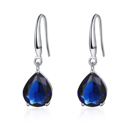 Zircon Water Drop Earrings Women's Simple Royal Blue-Jewearrings