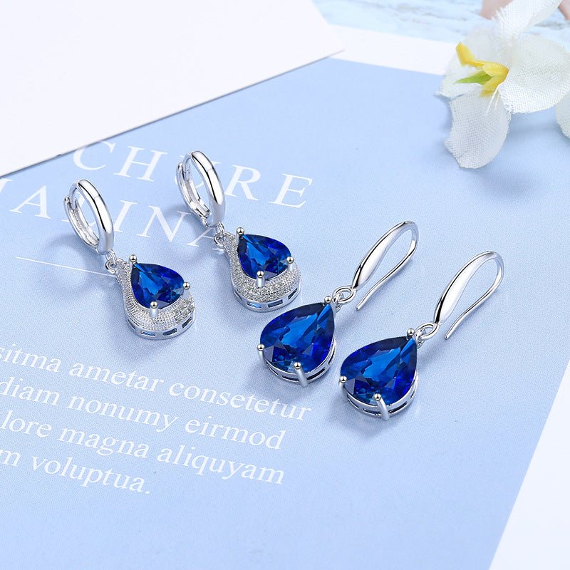 Zircon Water Drop Earrings Women's Simple Royal Blue-Jewearrings