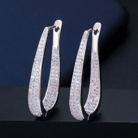 Zirconia Stone White Gold Luxury Big Hoop Earrings-Jewearrings