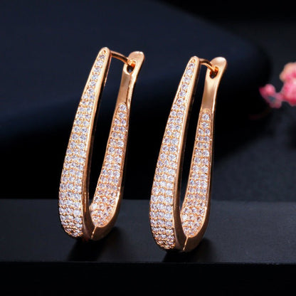 Zirconia Stone White Gold Luxury Big Hoop Earrings-Jewearrings